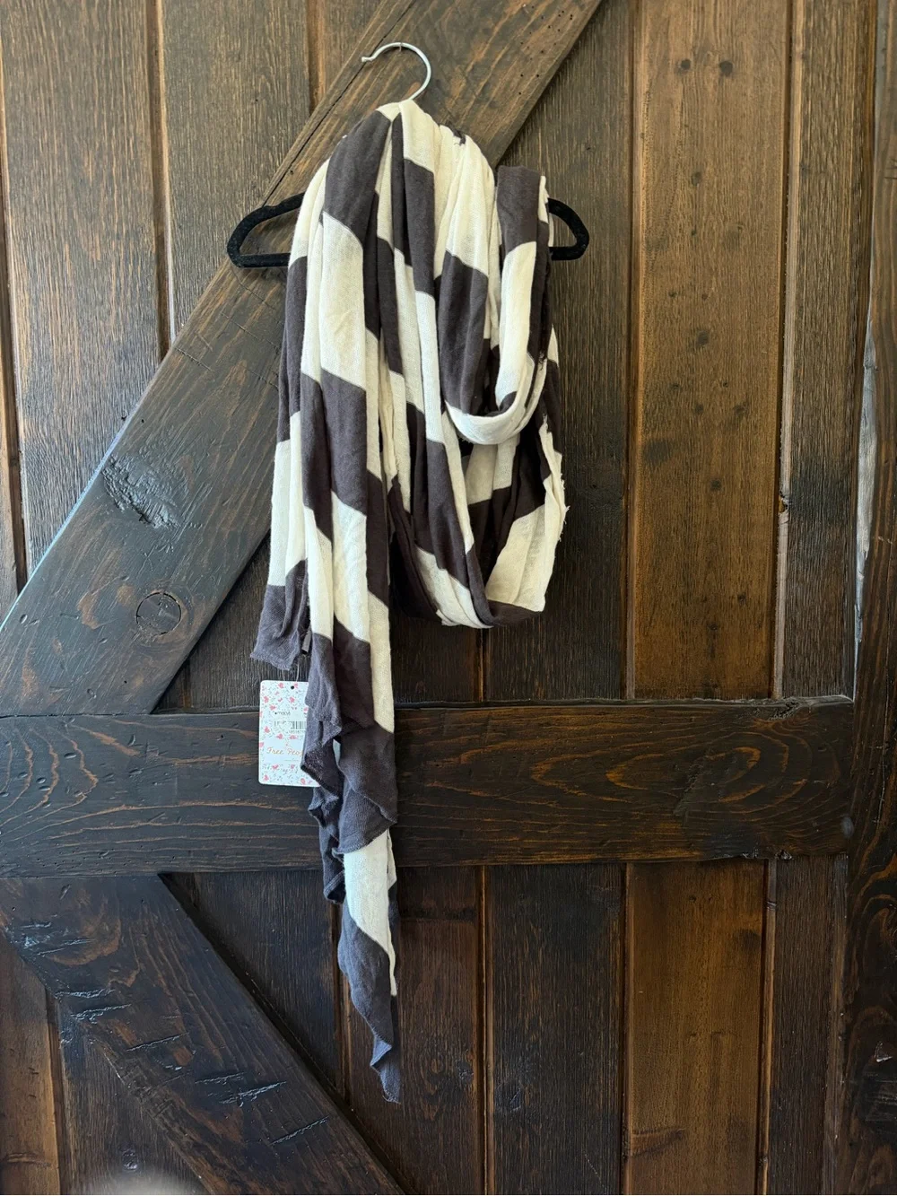 Free People Cotton Raw Hem Lightweight Black & Cream Stripe Scarf
